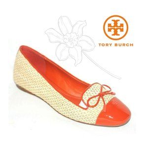Tory Burch Catharine Orange Patent Raffia Loafers